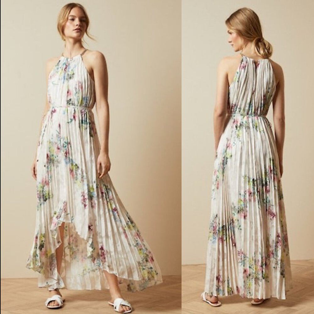 Ted Baker London THRELIN Pergola Pleated Dip Hem Dress 0 00 $419 New NWT